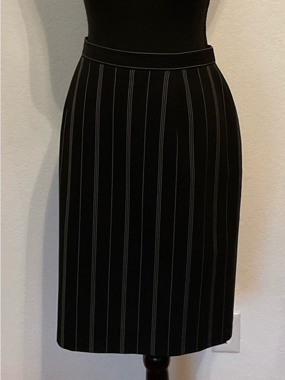 Escada Black Pencil Skirt with White Pinstripes